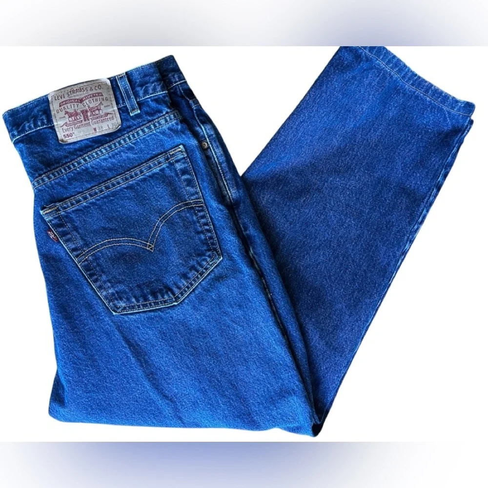 Vintage Levis 505 Red Tab USA Stonewash Blue Denim Little e 90s Jeans Size 38x30